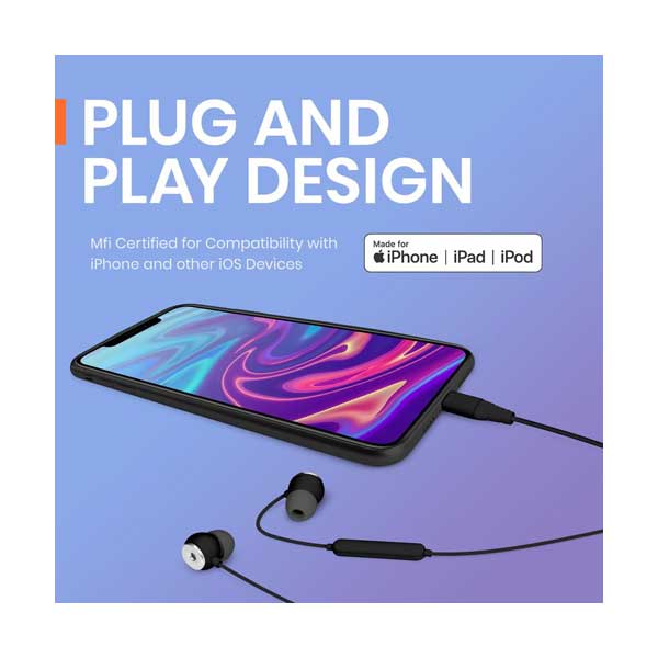 Helix ETHSELTB Black UltraBuds SE Lightning iOS Earbuds with Built-In Mic and Track Controls - Image 2