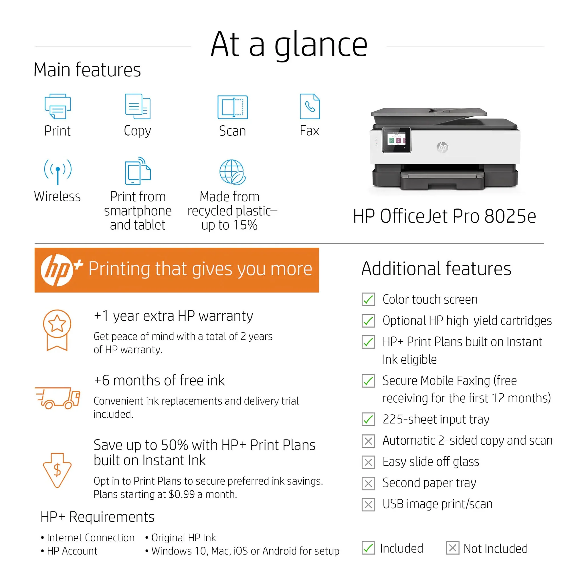 HP 1K7K3A#B1H OfficeJet Pro 8025e All-in-One Color Inkjet Printer/Copier/Fax/Scanner - Image 5