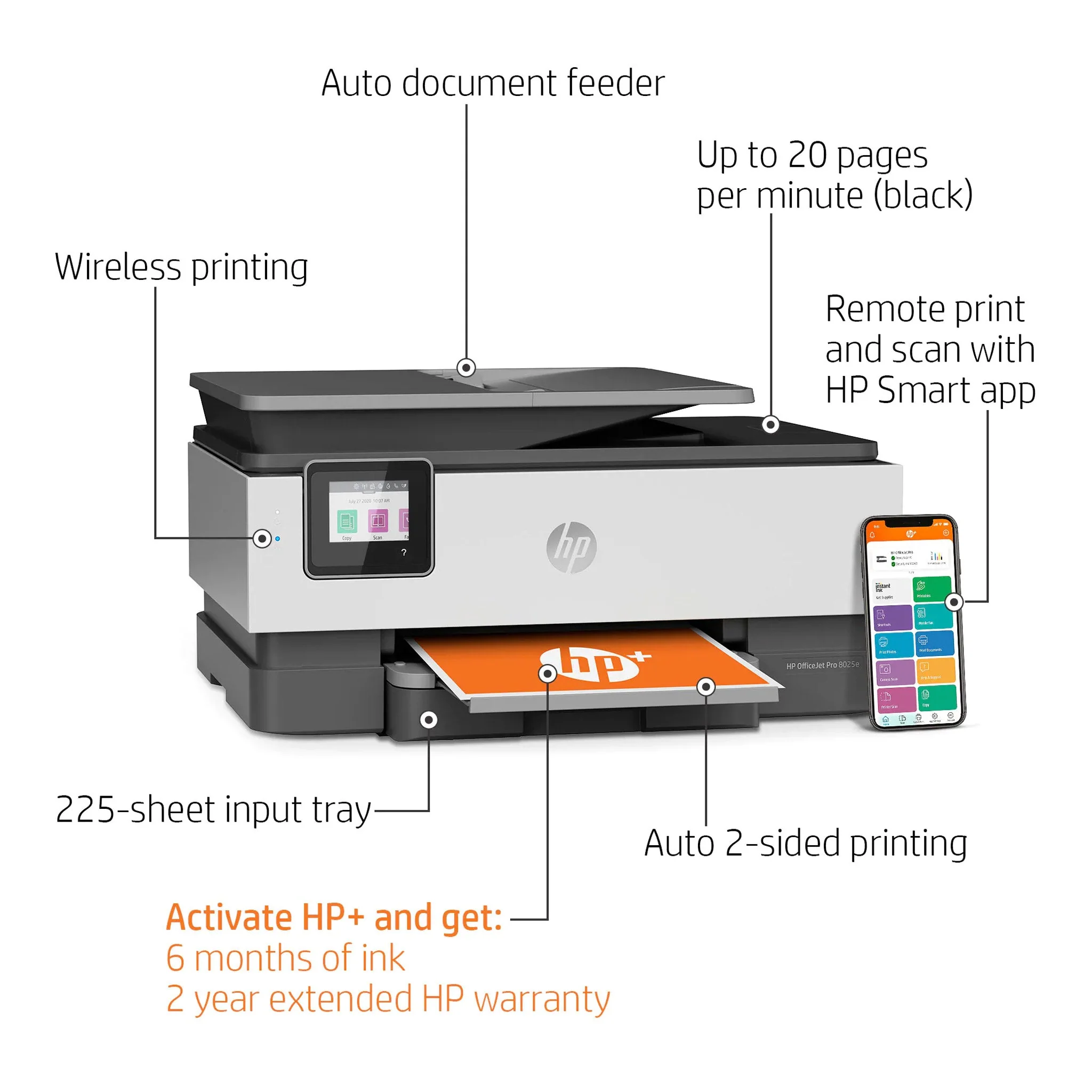 HP 1K7K3A#B1H OfficeJet Pro 8025e All-in-One Color Inkjet Printer/Copier/Fax/Scanner - Image 8