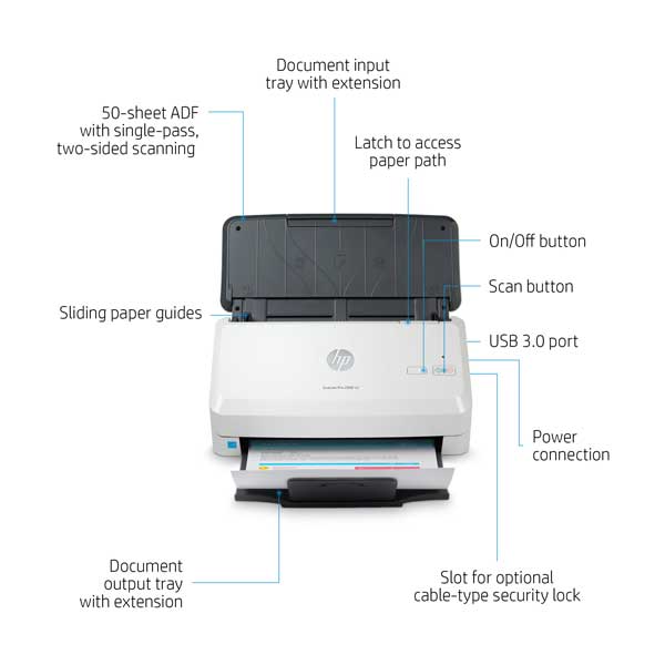 HP ScanJet Pro 2000 s2 Sheet-feed Scanner | 35ppm Duplex & OCR | 6FW06A#BGJ - Image 3