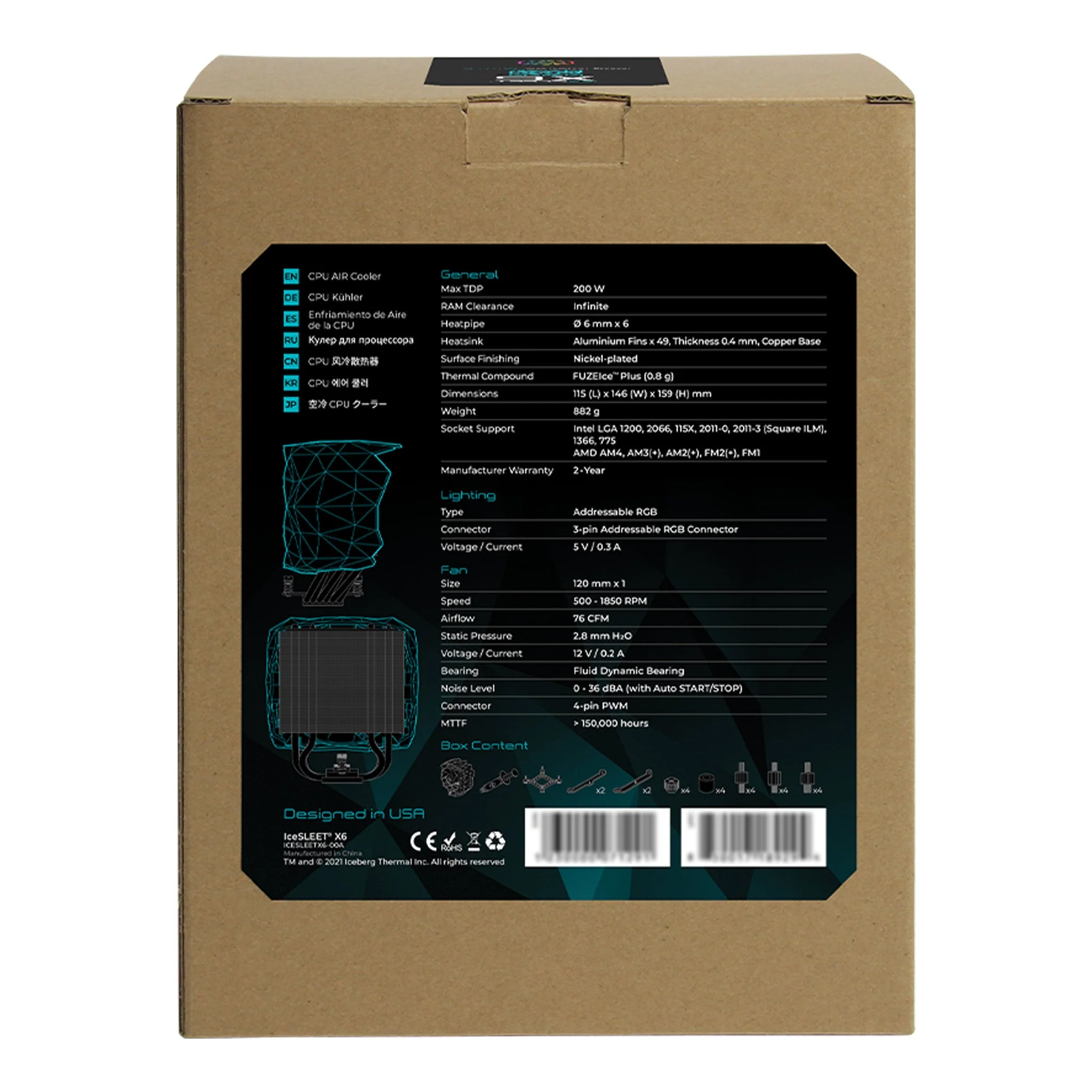 Iceberg Thermal ICESLEETX6-00A 6-Heat Pipe 120mm PWM ARGB Intel/AMD High Performance CPU Cooler - Image 6