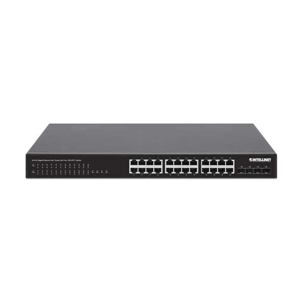 Intellinet 24-Port Gigabit PoE+ Switch | 4x 10G SFP+ Uplinks | 370W Budget (561761)