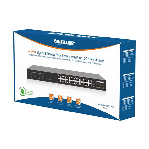 Intellinet 24-Port Gigabit PoE+ Switch | 4x 10G SFP+ Uplinks | 370W Budget (561761) - Image 3
