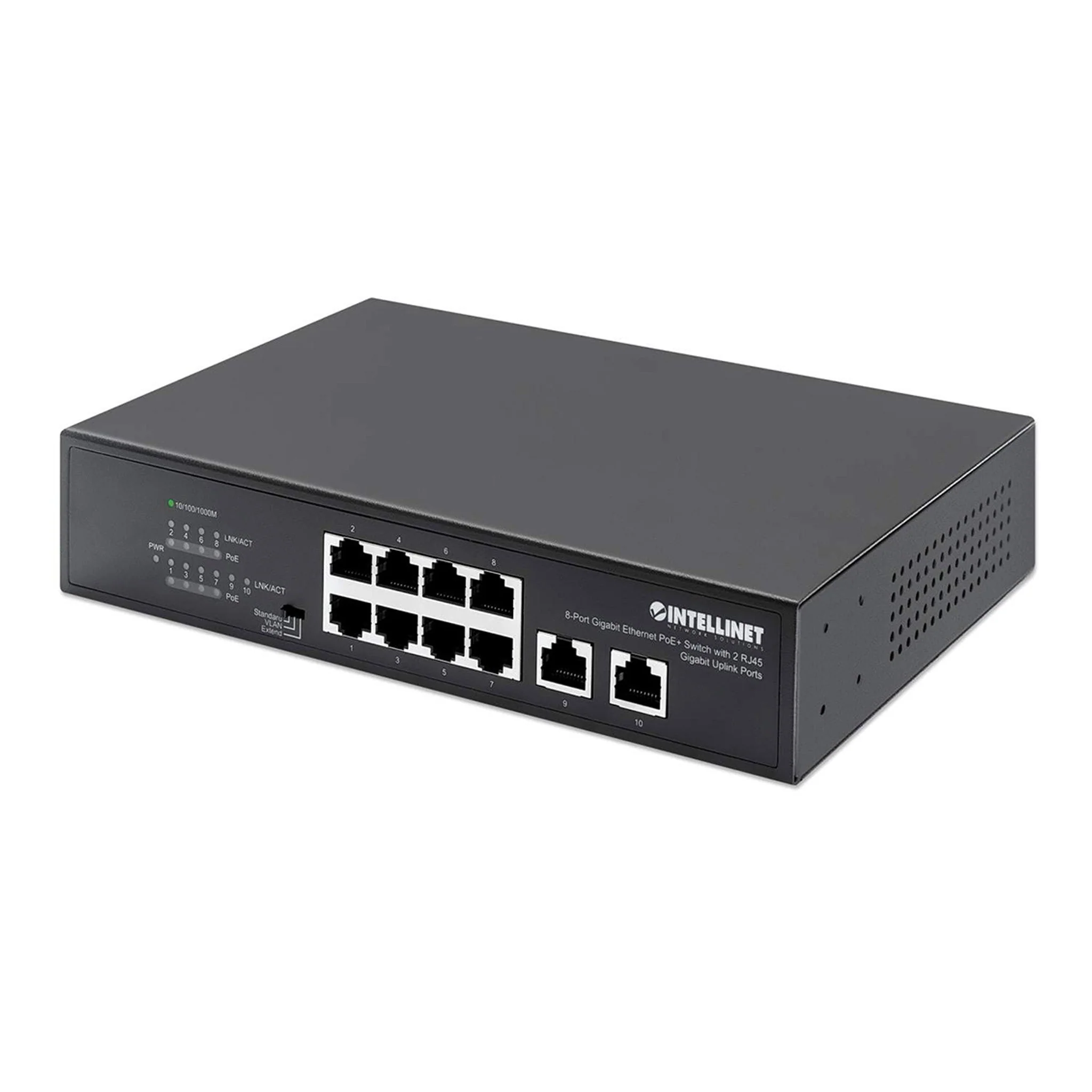Intellinet 561402 8-Port Gigabit Ethernet PoE+ Switch with 2 RJ45 Gigabit Uplink Ports