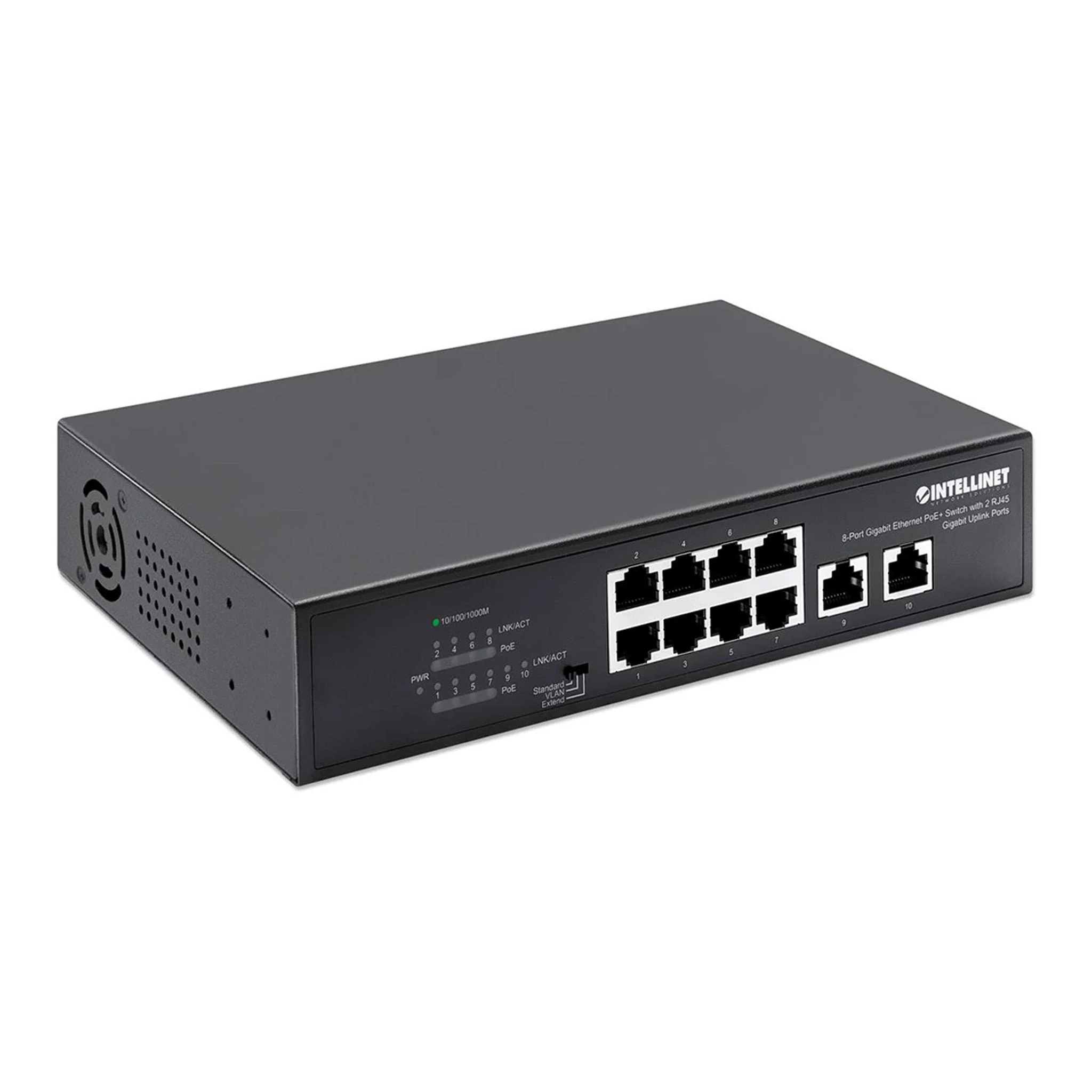 Intellinet 561402 8-Port Gigabit Ethernet PoE+ Switch with 2 RJ45 Gigabit Uplink Ports - Image 2