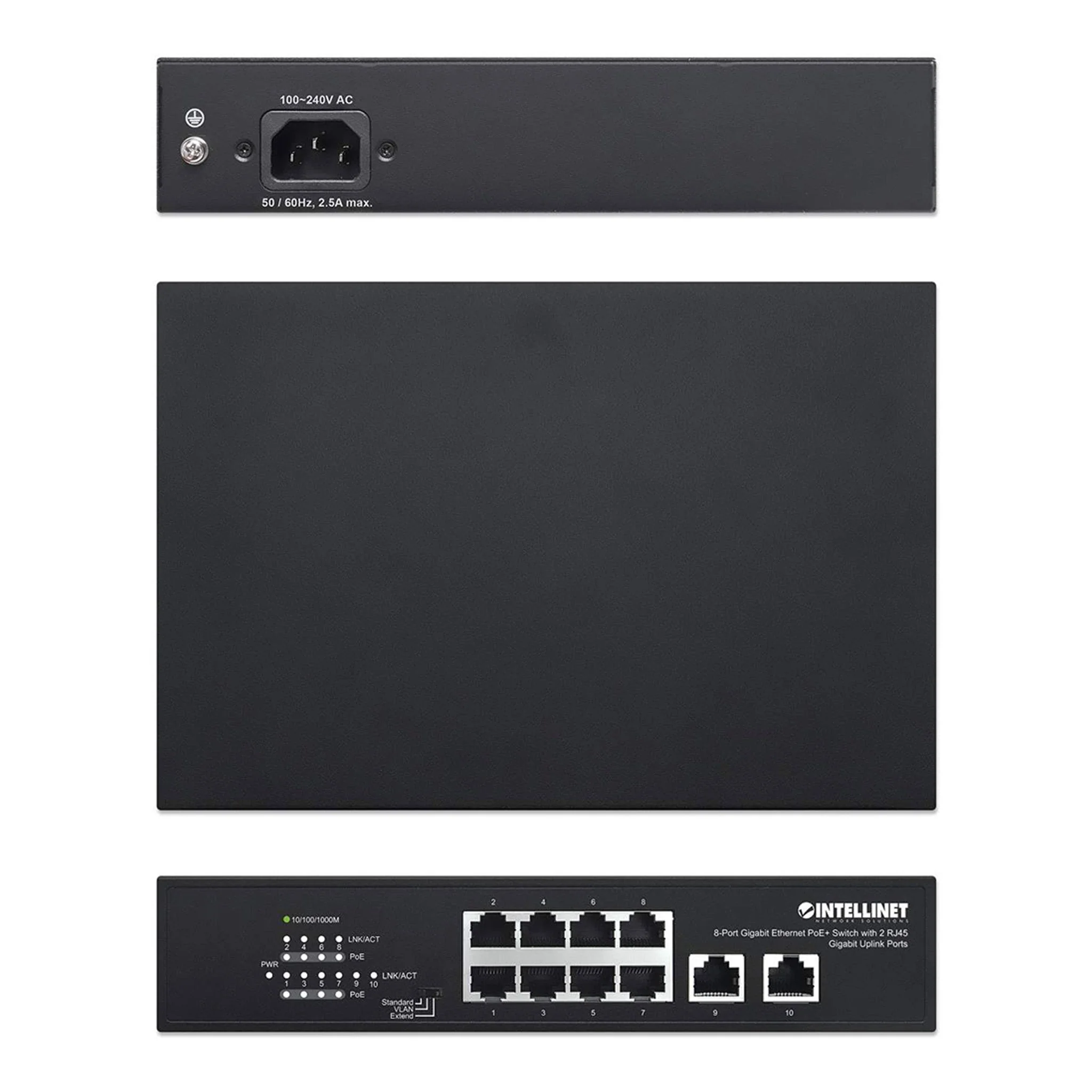 Intellinet 561402 8-Port Gigabit Ethernet PoE+ Switch with 2 RJ45 Gigabit Uplink Ports - Image 5