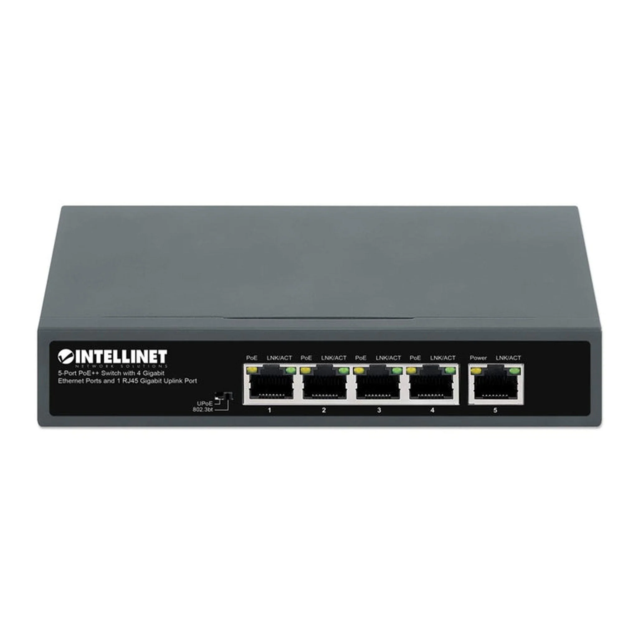 Intellinet 562010 5-Port PoE++ Switch with 4 Gigabit Ethernet Ports and 1 RJ45 Gigabit Uplink Port - Image 2