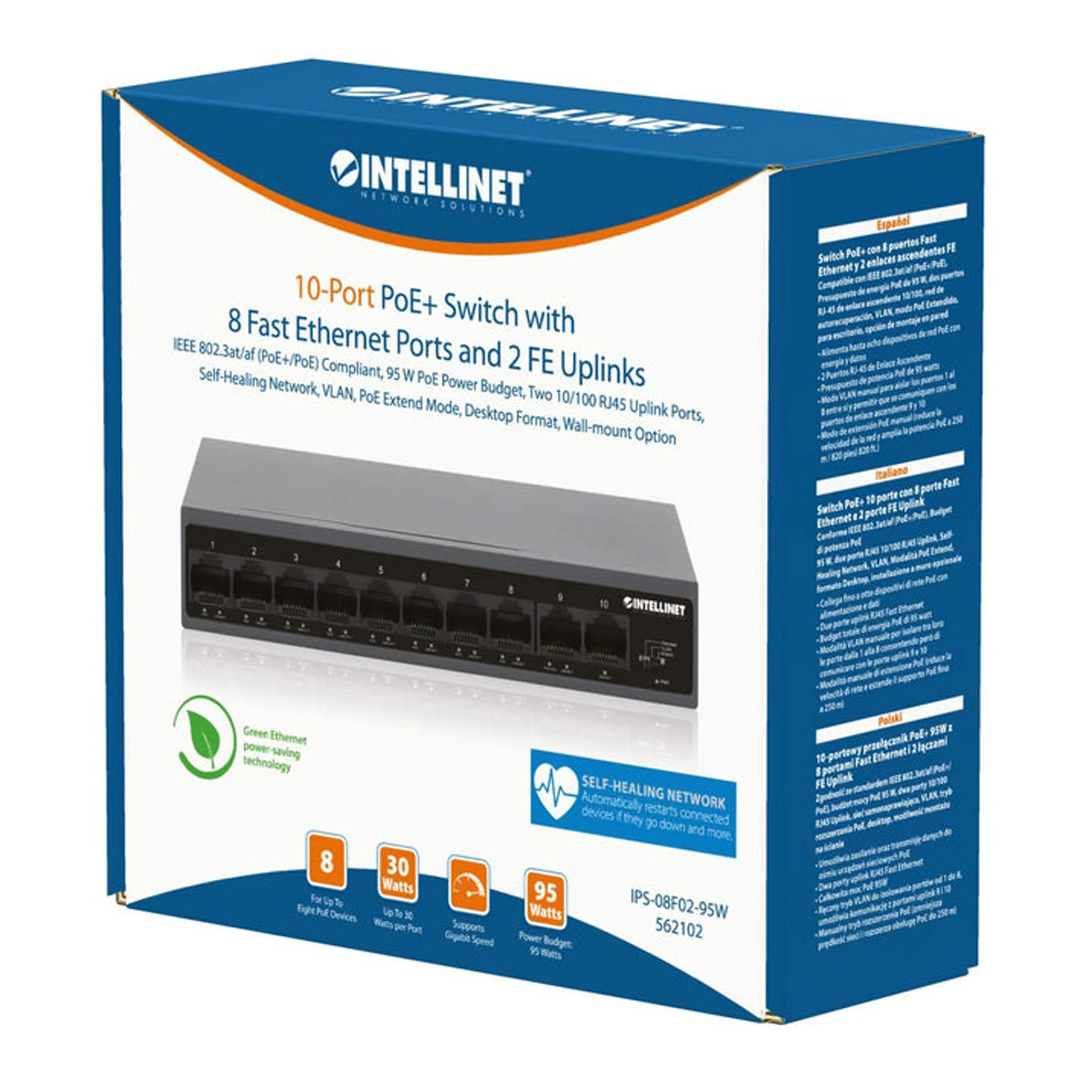 Intellinet 562102 10-Port PoE+ Switch with 8 Fast Ethernet Ports and 2 FE Uplinks - Image 4