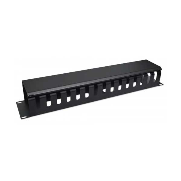 Intellinet 716062 19" 2U Black Rackmount Cable Management Panel with Cover - Image 2