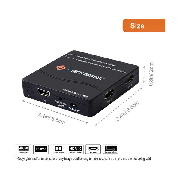 J-Tech Digital JTECH-4KSP4 1X4 Multi-Resolution Output HDMI Splitter - Image 2