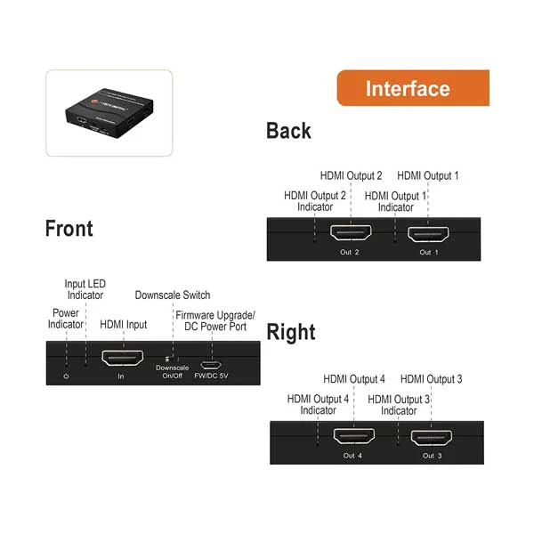 J-Tech Digital JTECH-4KSP4 1X4 Multi-Resolution Output HDMI Splitter - Image 3