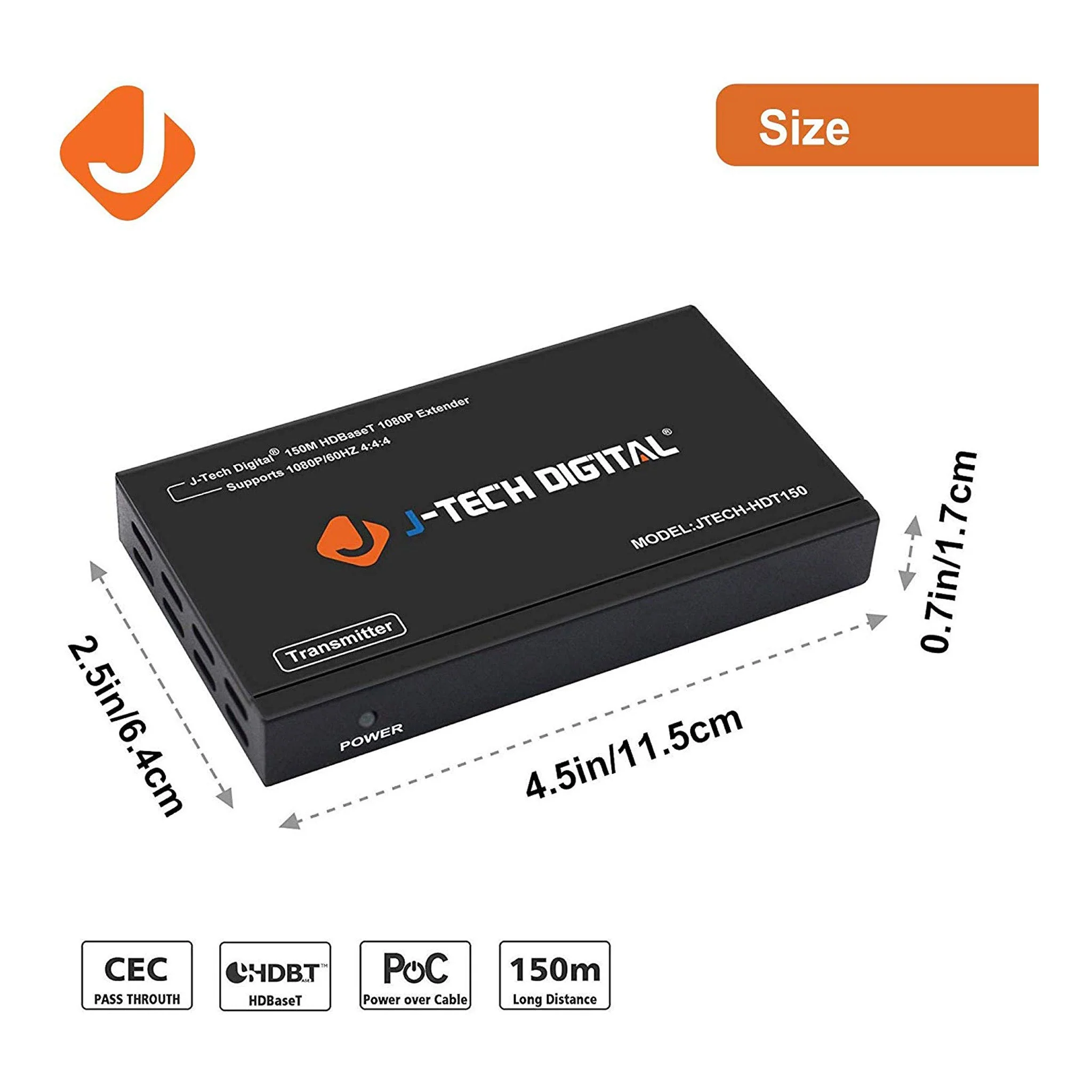 J-Tech Digital JTECH-HDT150 HDBaseT Long Range 1080P HDMI Extender - 492ft - Image 2