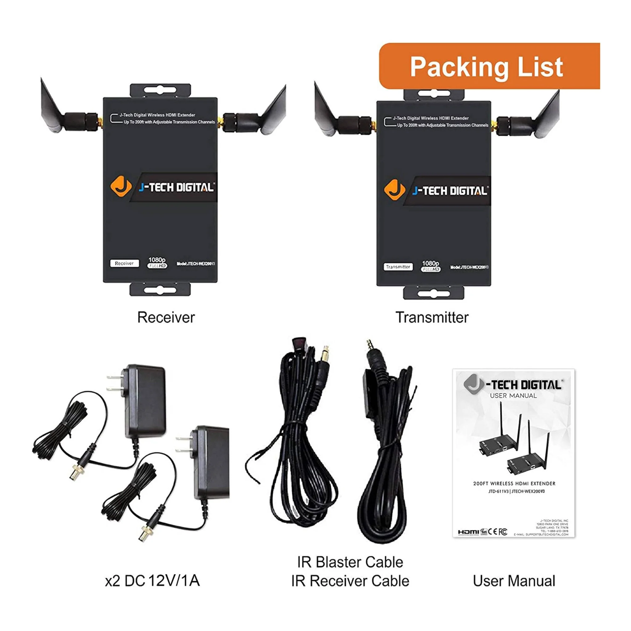 J-Tech Digital JTECH-WEX200V3 1X2 1080p Wireless HDMI Extender Kit - Image 7