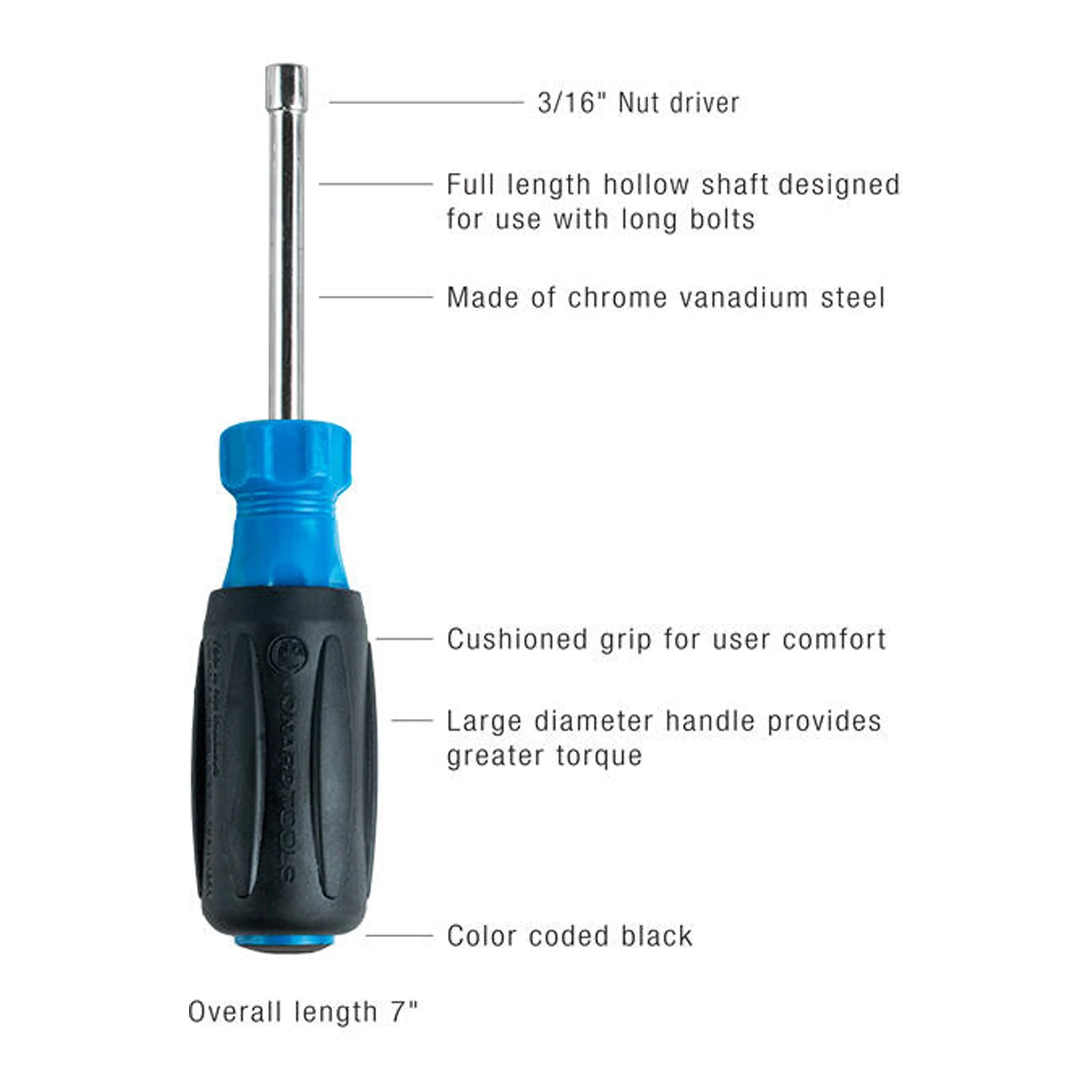 Jonard Tools ND-630316 3/16" Hollow Nut Driver with 3" Shaft - Image 2