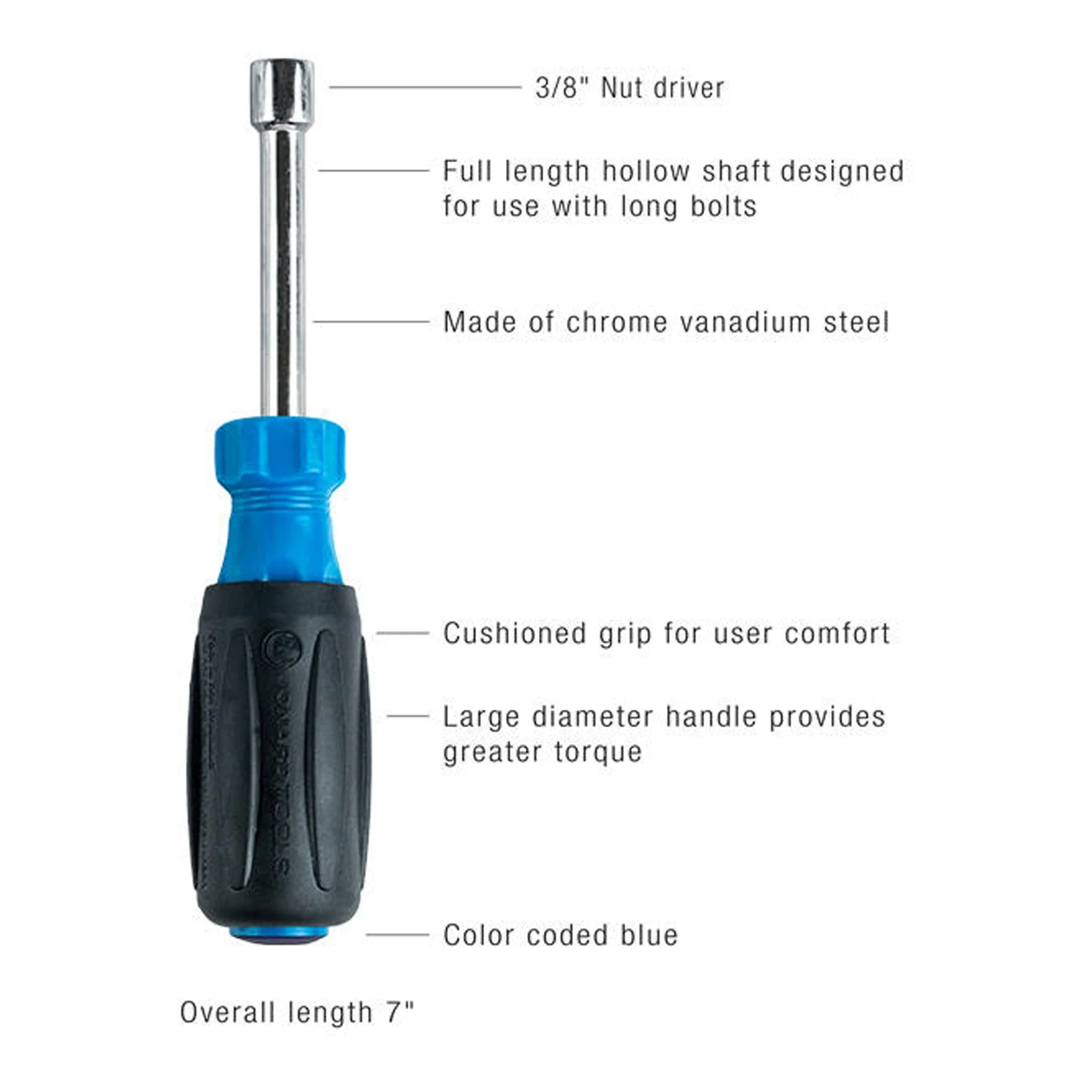 Jonard Tools ND-63038 3/8" Hollow Nut Driver with 3" Shaft - Image 2