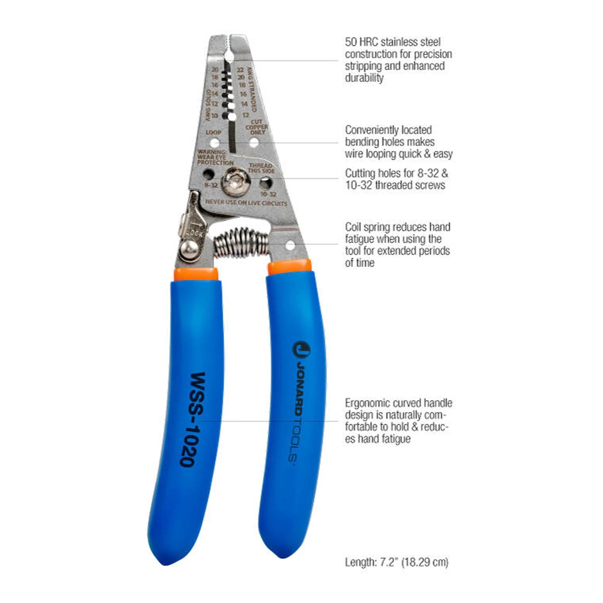 Jonard Tools WSS-1020 10~20AWG Stainless Steel Curved Wire Stripper - Image 2