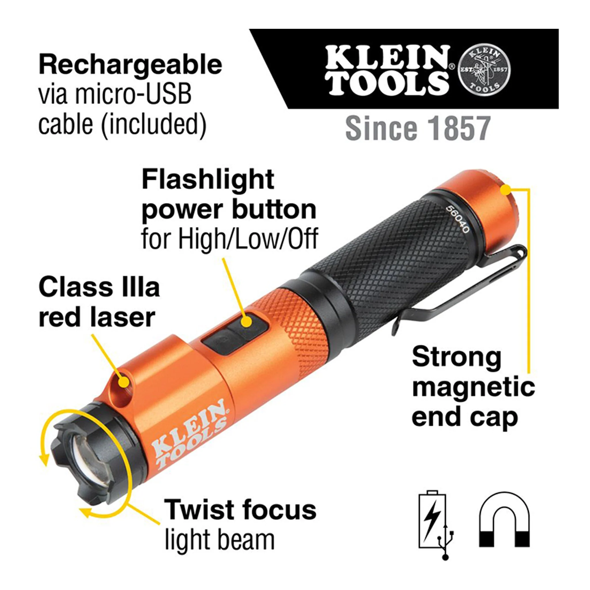 Klein 56040 Rechargeable Focus Flashlight with Laser - Image 2