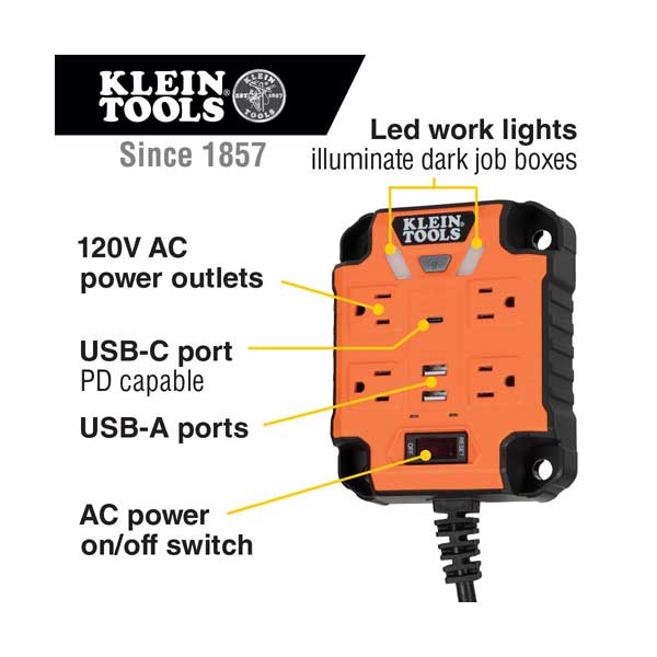 Klein Tools 29601 PowerBox 1 Magnetic Mounted Power Strip with Integrated LED Lights - Image 2