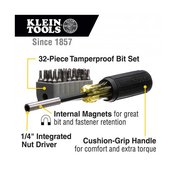 Klein Tools 32510 Magnetic Screwdriver with 32 Tamperproof Bits - Image 4