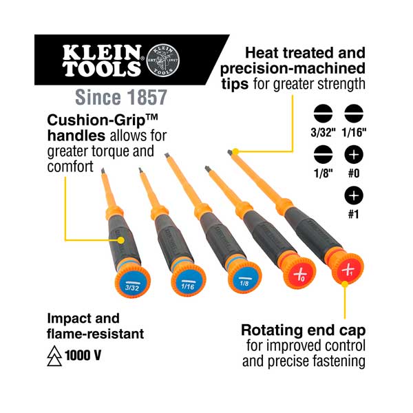 Klein Tools 5-Piece Insulated Precision Screwdriver Set | 85615INS - Image 3