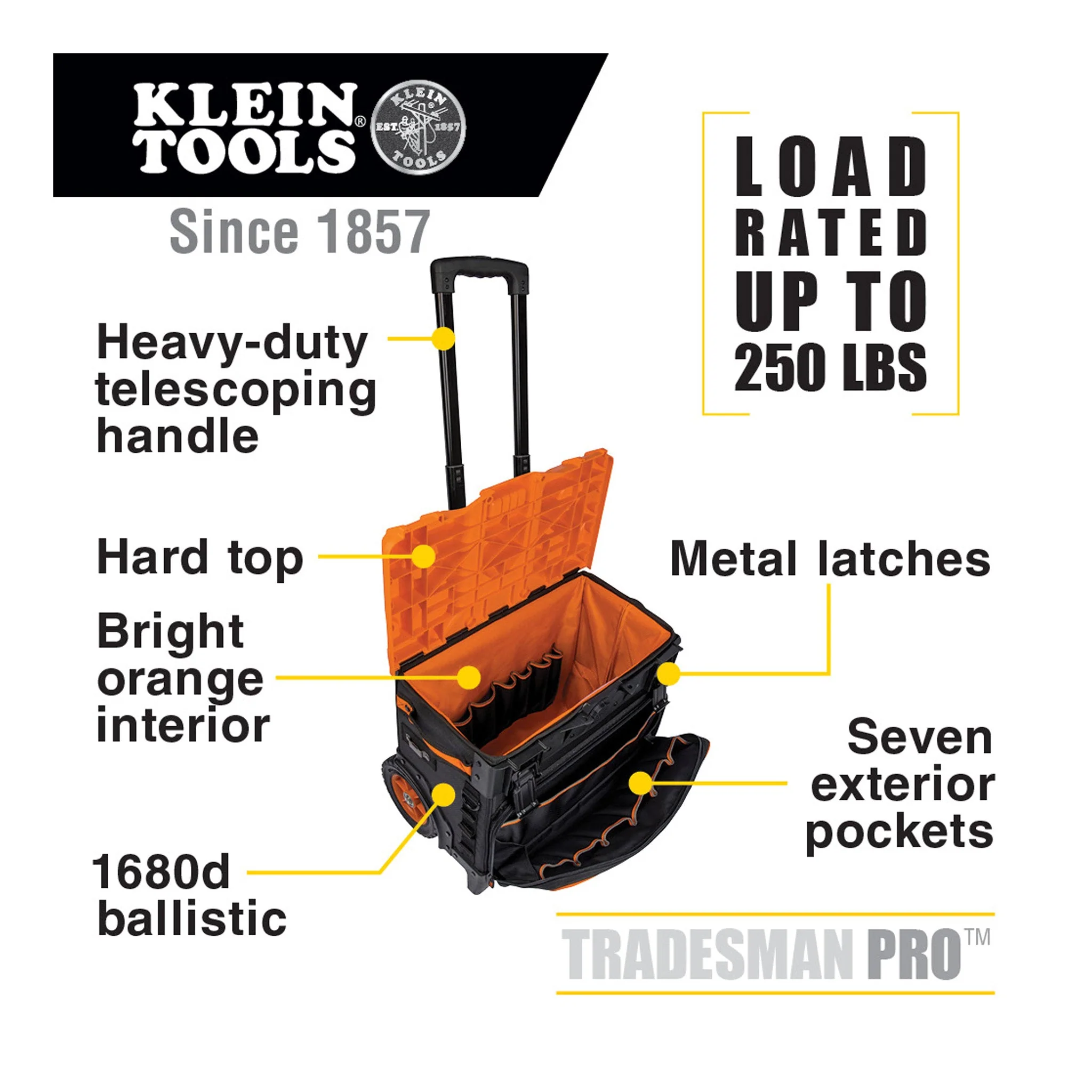 Klein Tools 55473RTB 19-Pocket 22in Tradesman Pro Tool Master Rolling Tool Bag - Image 6