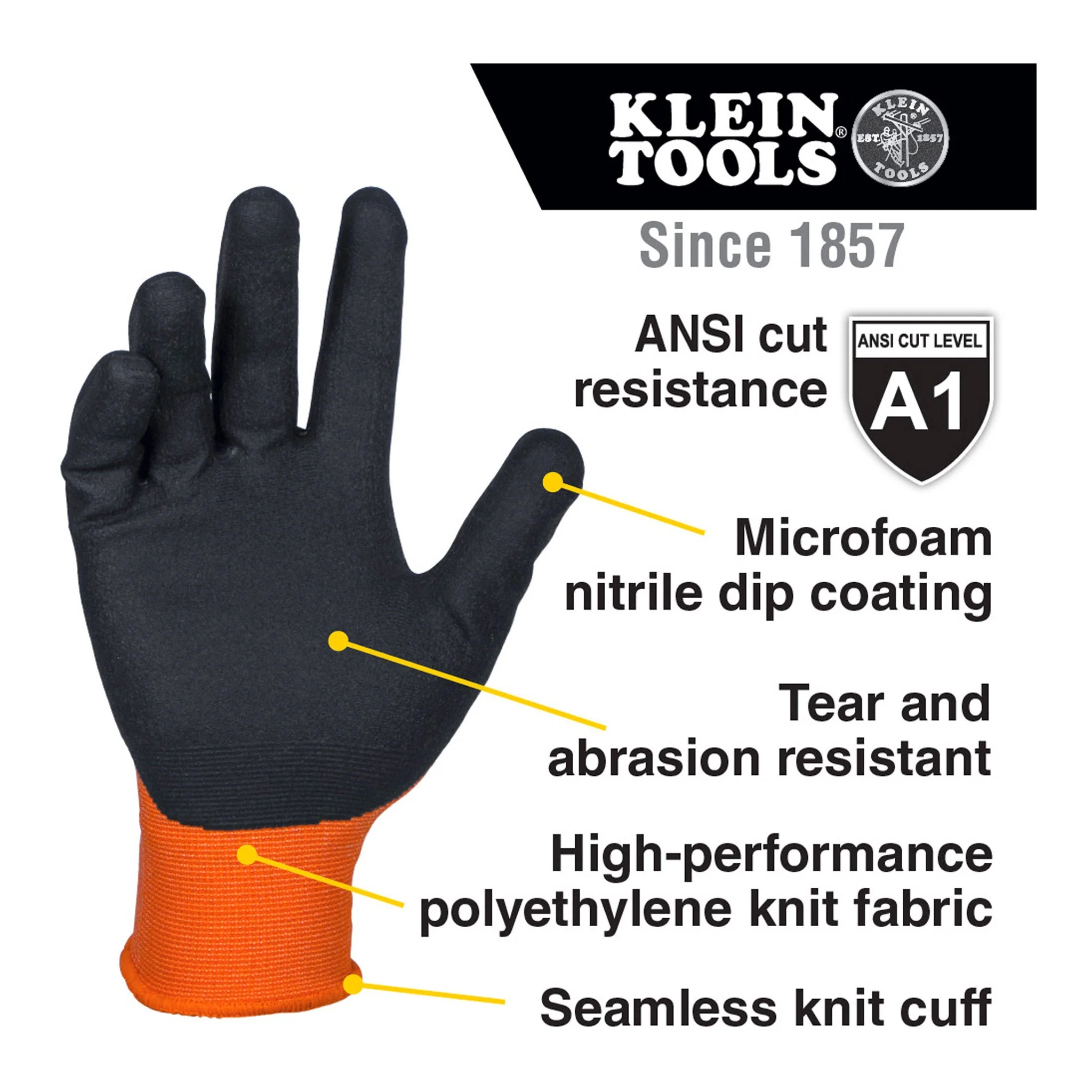 Klein Tools 60581 Knit Dipped Cut Level A1 Touchscreen Gloves - Large, 2-Pair - Image 4