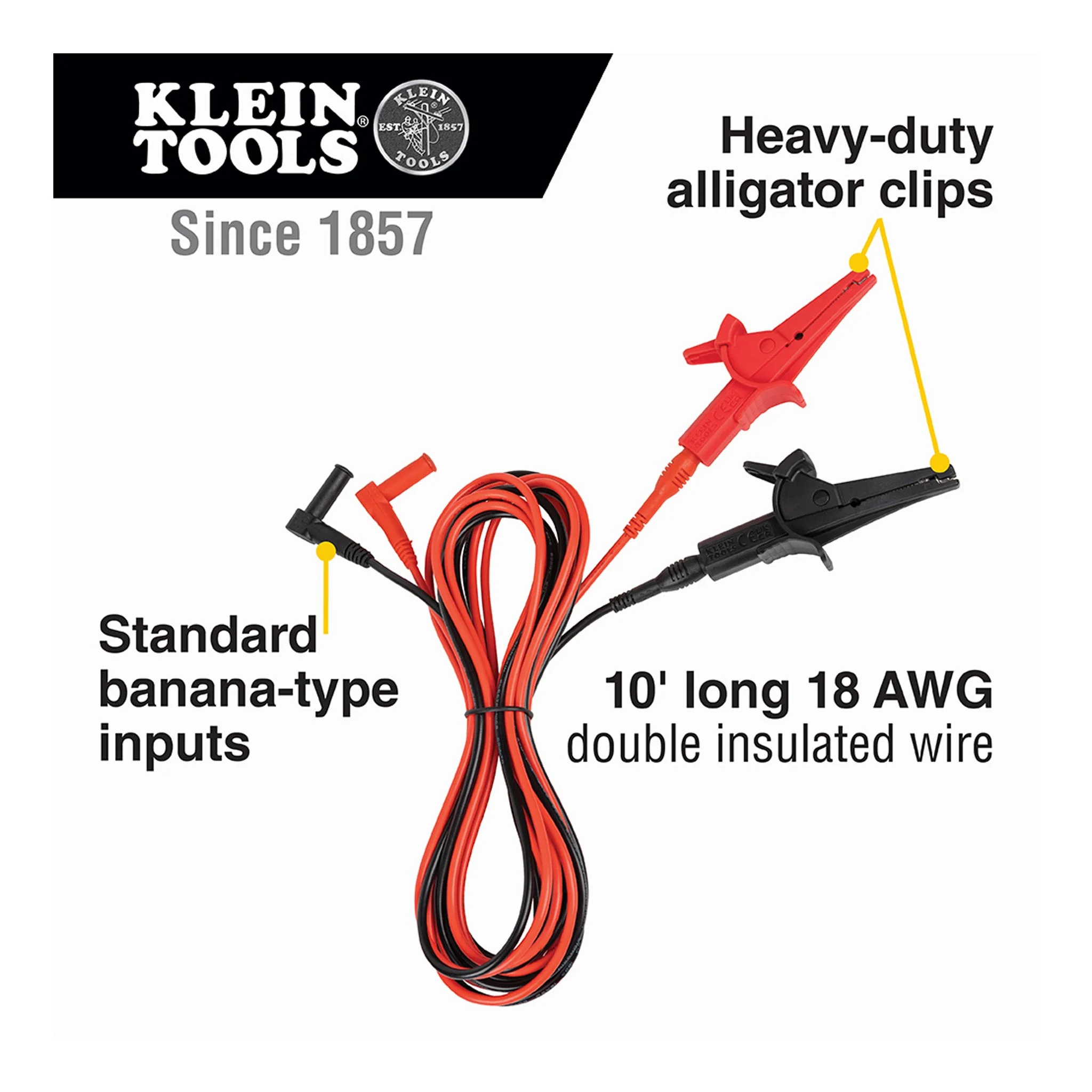 Klein Tools 69367 10ft Heavy-Duty Alligator Clip Test Leads - Image 3