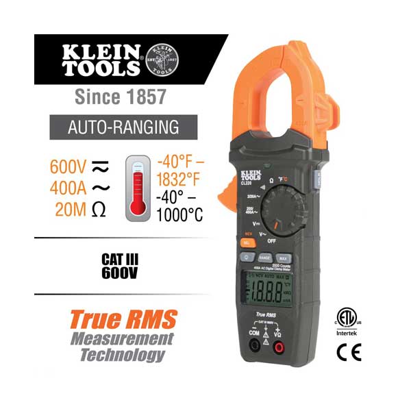 Klein Tools CL220 Digital AC Auto-Ranging TRMS 400 Amp Clamp Meter with Temperature - Image 2