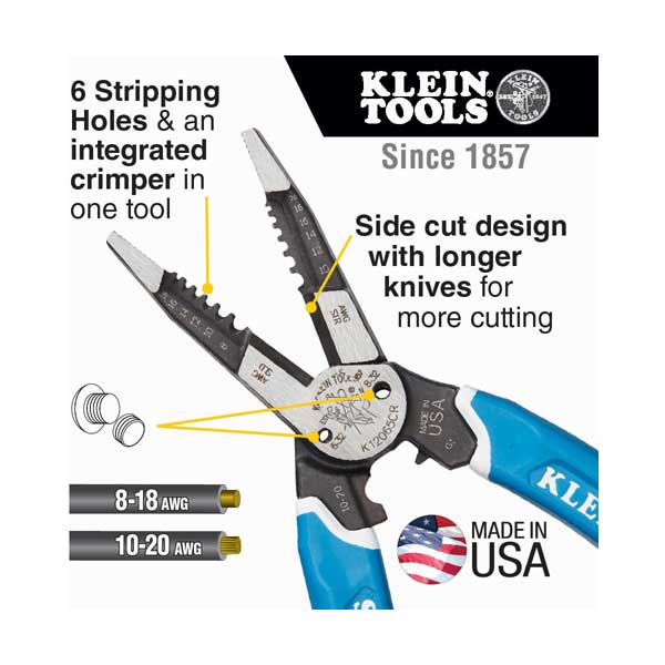 Klein Tools K12065CR Klein-Kurve 8-20 AWG Heavy-Duty Wire Stripper / Cutter / Crimper Multi Tool - Image 5