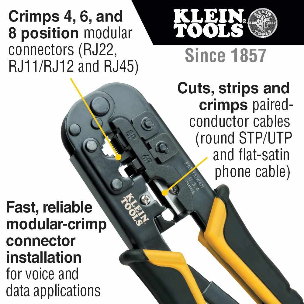 Klein Tools VDV226-011-SEN Ratcheting Data Cable Crimper Stripper Cutter - Image 2