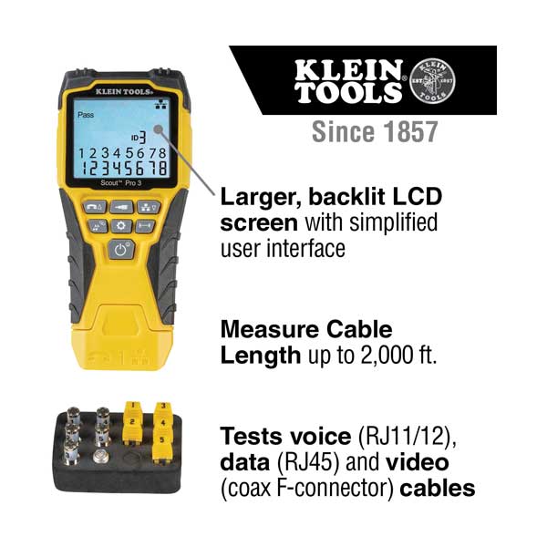 Klein Tools VDV501-851 Cable Tester Kit with Scout Pro 3 Tester, Remotes, Adapter, Battery - Image 2