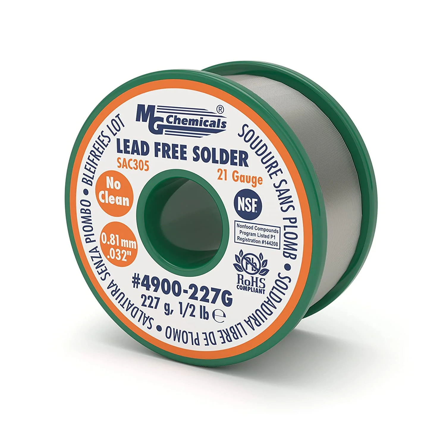 MG Chemicals 4900-18G 21 Gauge Lead-Free Solder, 1/2lb