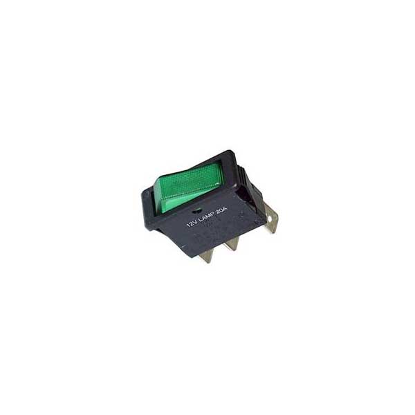 Lighted Snap-In Rocker Switch w/ Green Actuator Lens - SPST