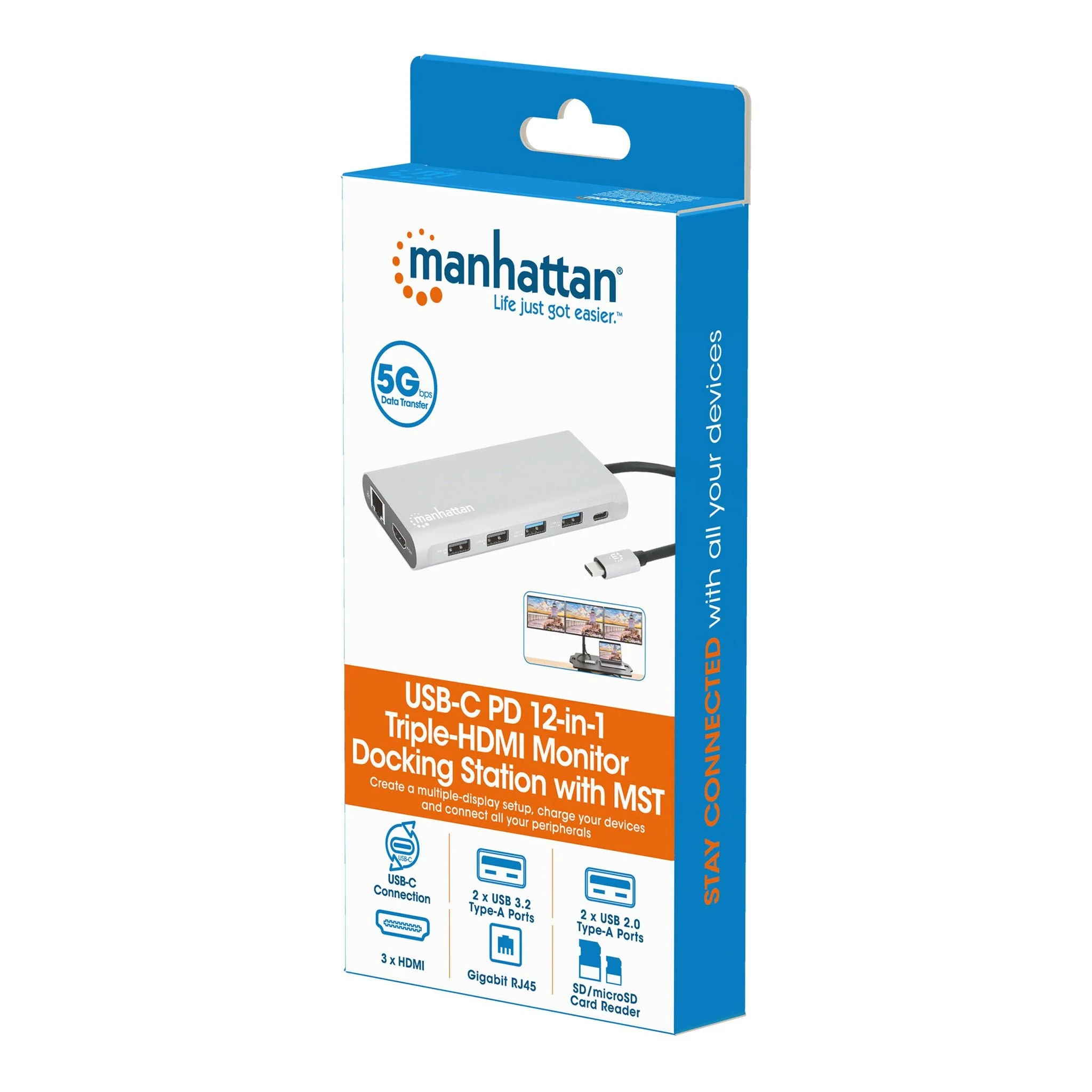Manhattan 130660 USB-C PD 12-in-1 Triple-HDMI Monitor Docking Station with MST - Image 9