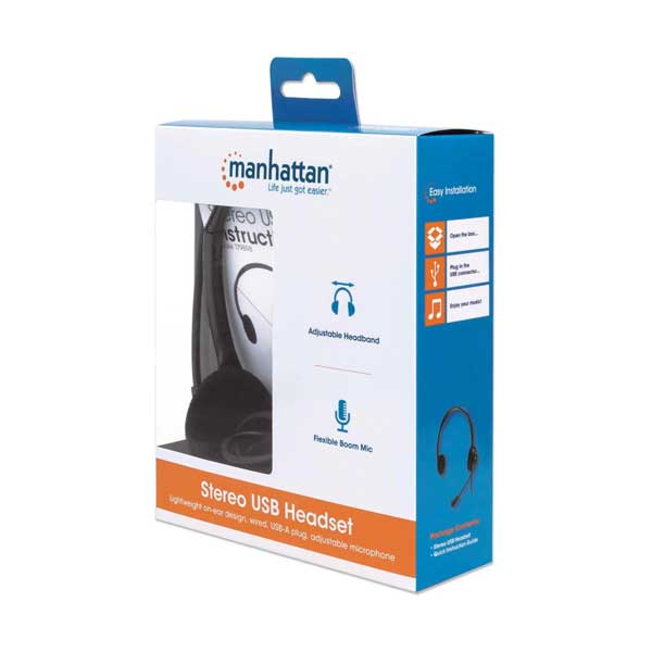 Manhattan 179898 Lightweight Wired On-Ear Design Stereo USB Headset with Adjustable Microphone - Image 2