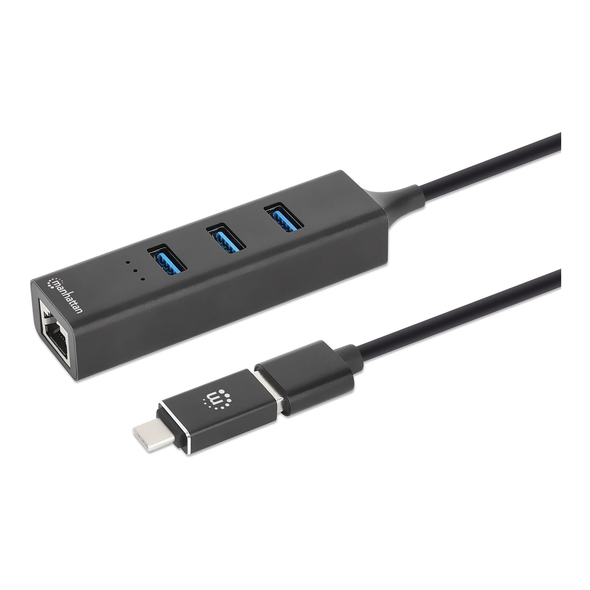 Manhattan 180894 3-Port USB 3.0 Type-C/A Combo Hub with Gigabit Ethernet Network Adapter - Image 2