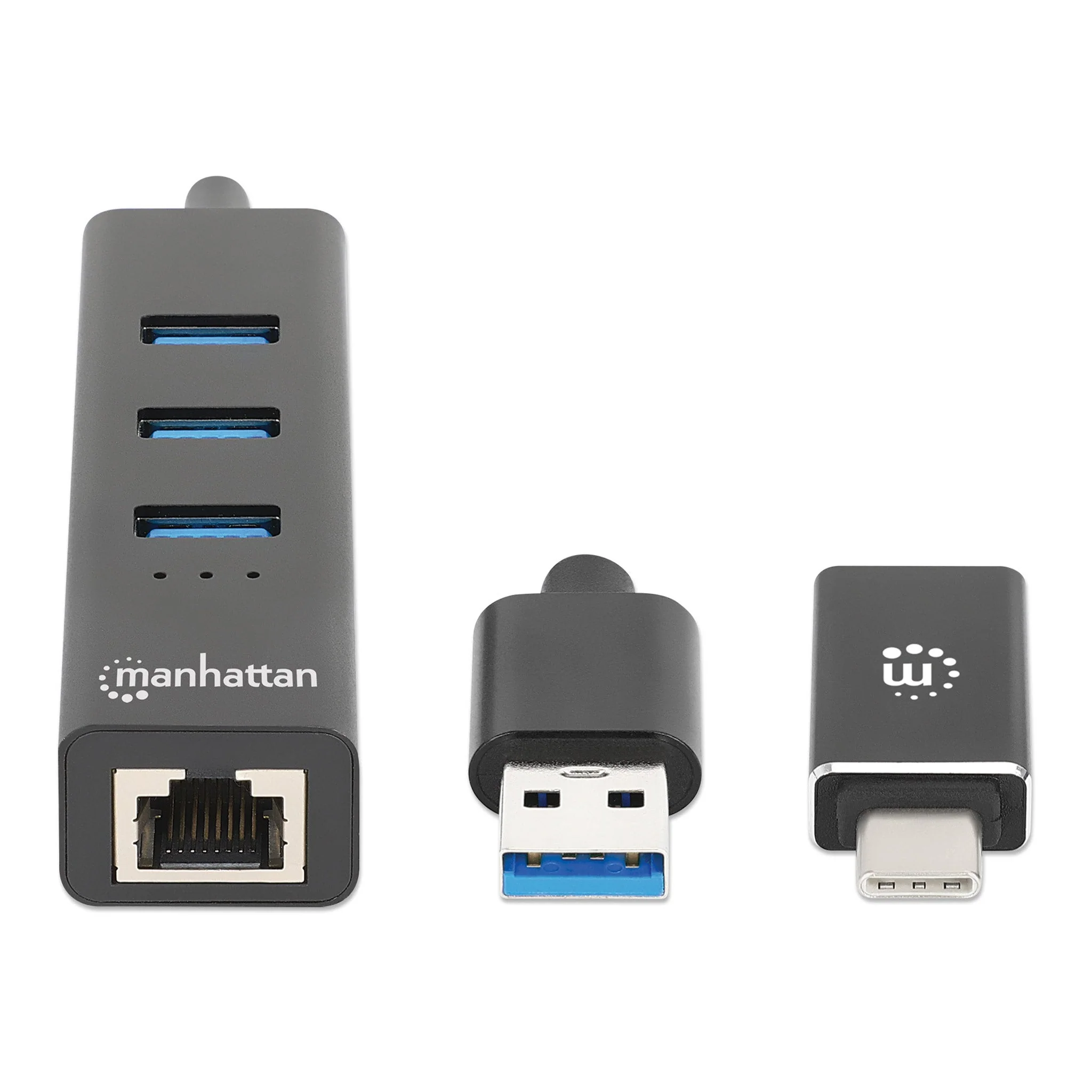 Manhattan 180894 3-Port USB 3.0 Type-C/A Combo Hub with Gigabit Ethernet Network Adapter - Image 3