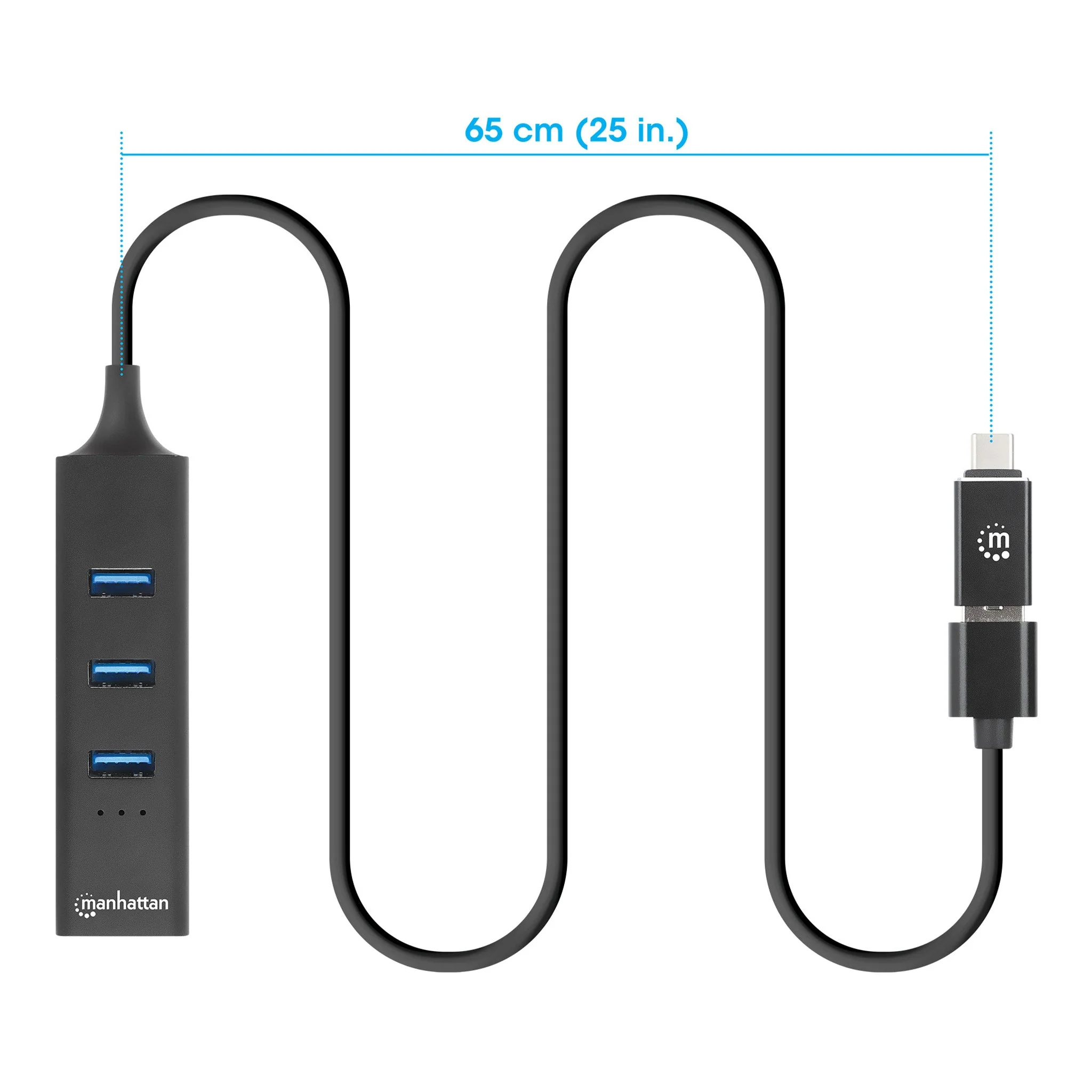 Manhattan 180894 3-Port USB 3.0 Type-C/A Combo Hub with Gigabit Ethernet Network Adapter - Image 4