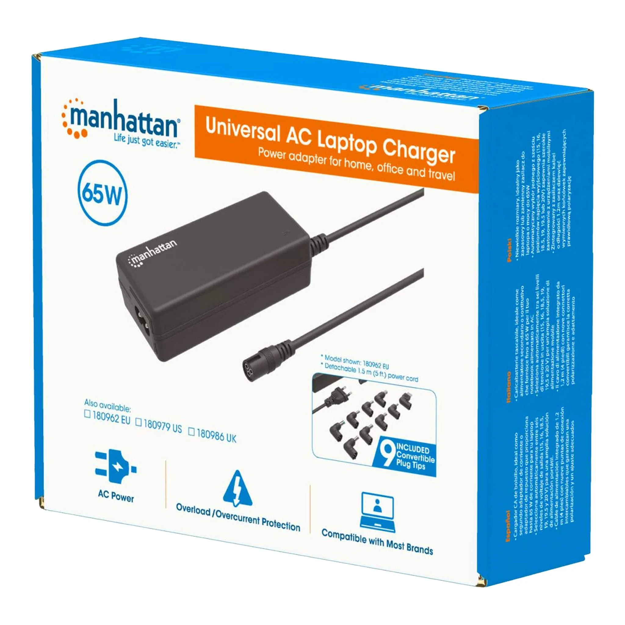 Manhattan 180979 65W Universal AC Laptop Charger Power Adapter with Nine Plug Tips - Image 5