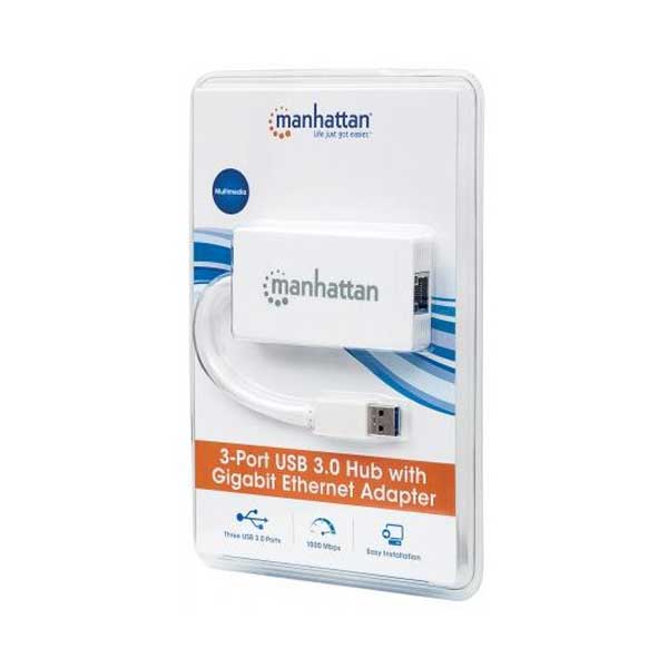 Manhattan 507578 3-Port USB 3.0 Hub with Gigabit Ethernet Adapter - Image 3