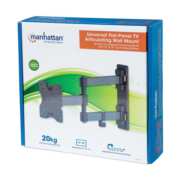 Manhattan 461382 13" to 27" Universal Flat-Panel TV Articulating Double Arm Wall Mount - Image 2