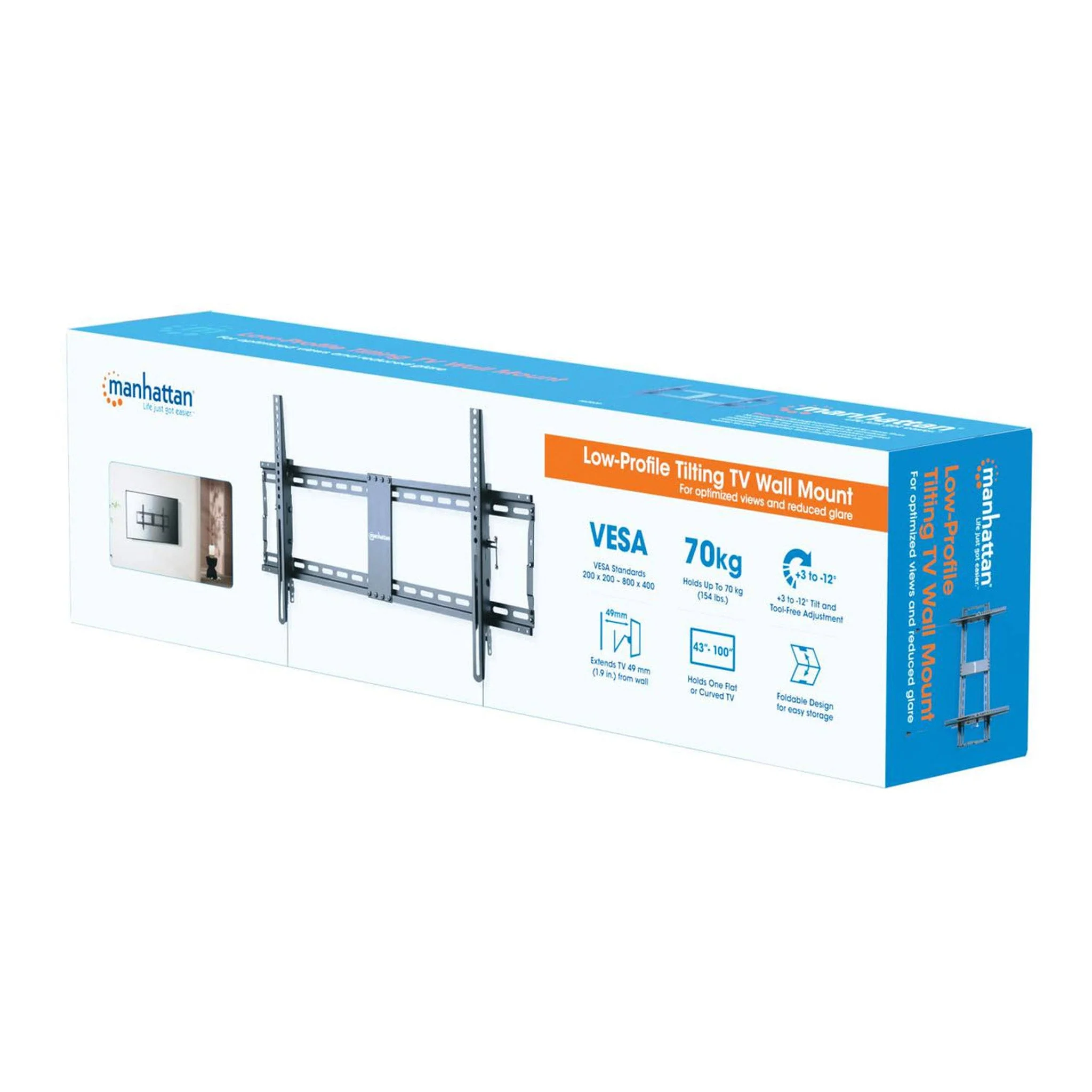 Manhattan 462020 43" to 100" Low-Profile Tilting TV Wall Mount - Black - Image 6