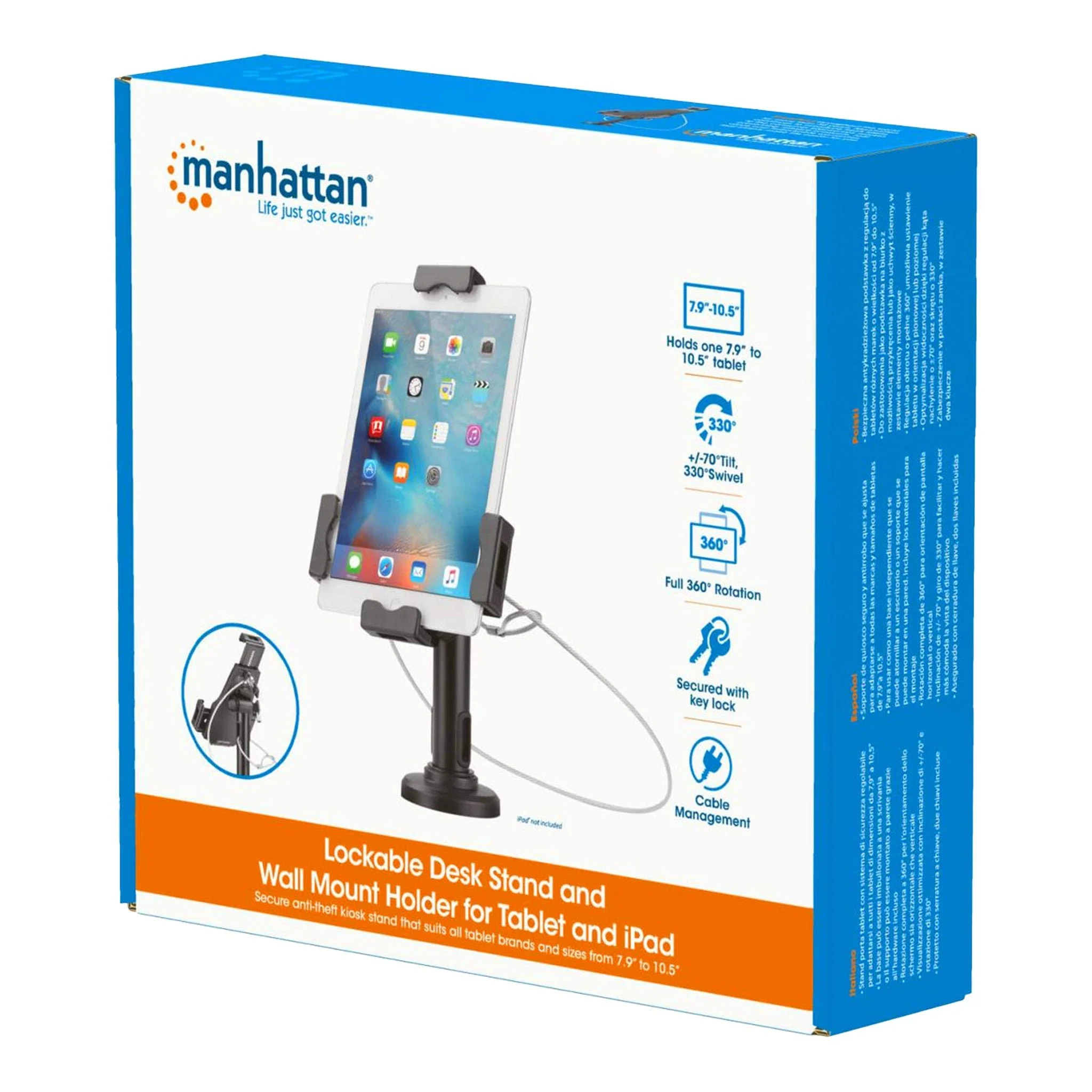 Manhattan 462112 Lockable Desk Stand and Wall Mount Holder for Tablet and iPad - Black - Image 5