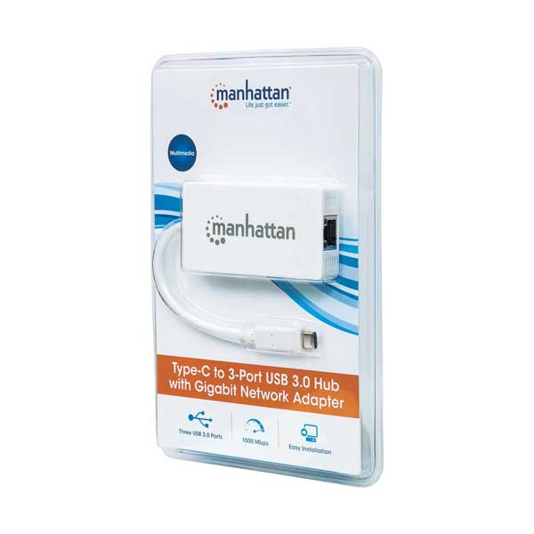 Manhattan 507608 3-Port USB 3.0 Hub with Gigabit Network Adapter - Image 2
