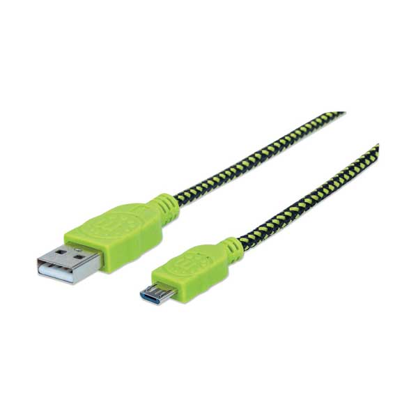 Manhattan Braided USB Micro-B Cable | 3 ft. | Charge & Sync | 480 Mbps | Black/Green (352772)