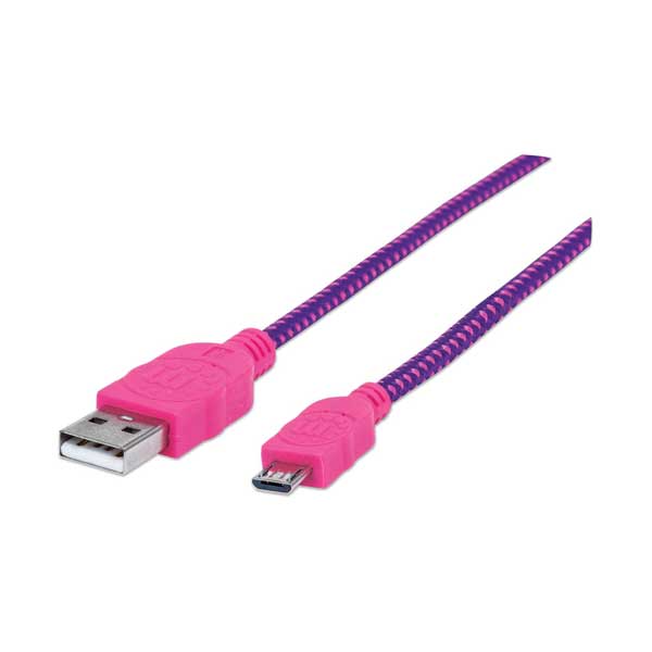 Manhattan Braided USB Micro-B Cable | Charge & Sync | 480 Mbps | 3 ft. | Purple/Pink (352758)