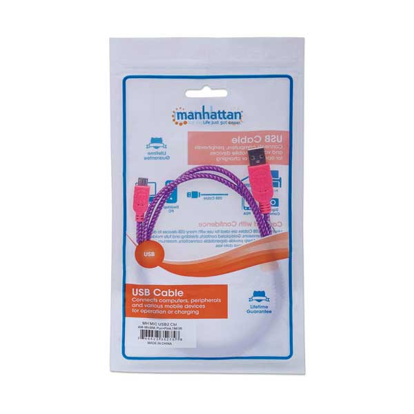 Manhattan Braided USB Micro-B Cable | Charge & Sync | 480 Mbps | 3 ft. | Purple/Pink (352758) - Image 2