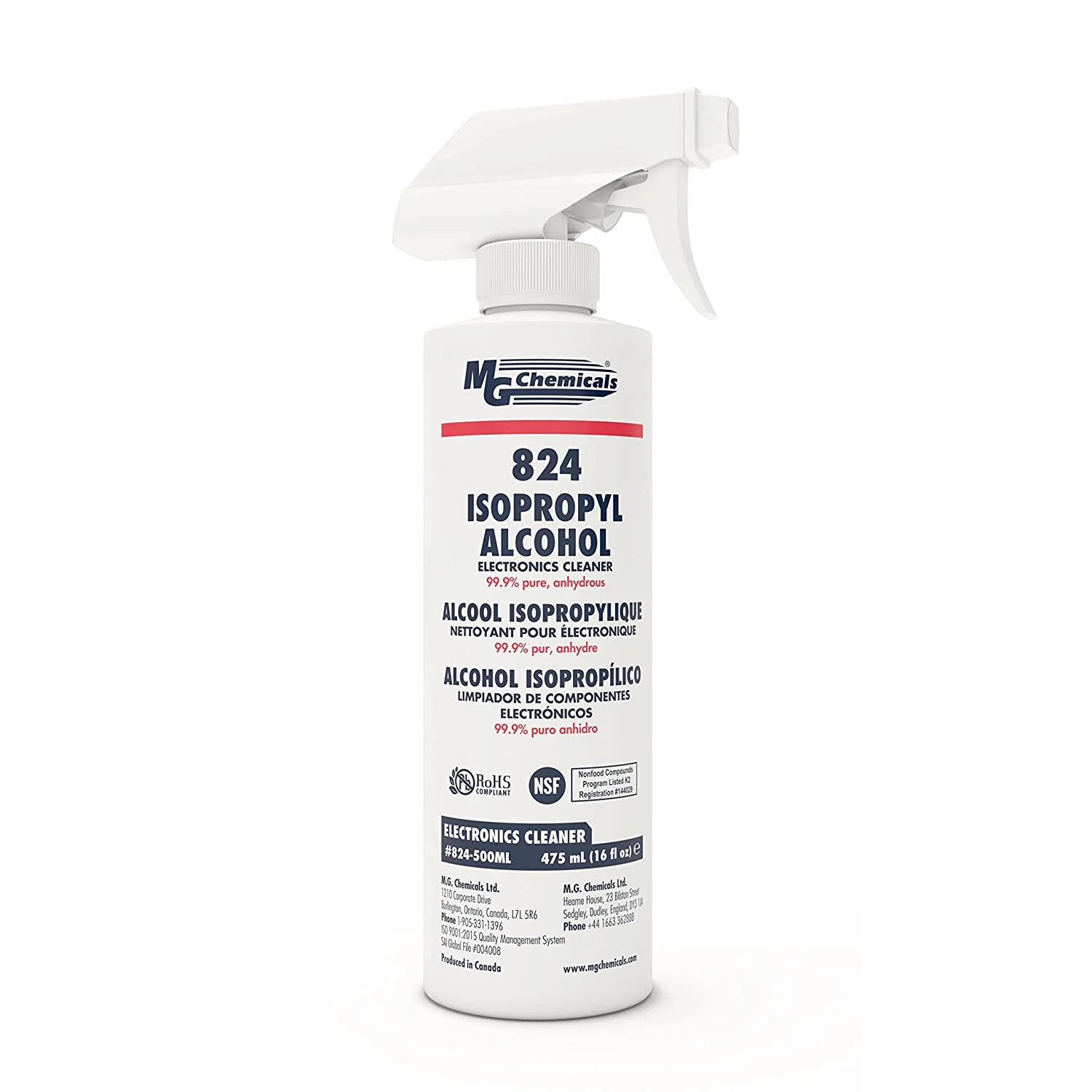 MG Chemicals 824-500ML 99.9% Isopropyl Alcohol Spray Bottle, 16oz.