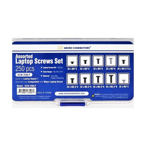 Micro Connectors SCW-250LP 250-Piece Assorted Laptop Screws Set