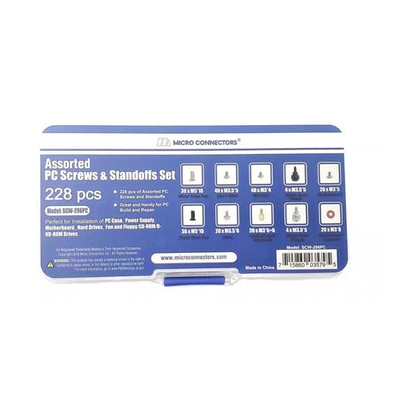 Micro Connectors SCW-296PC 228 Piece PC Computer Screws Assortment Kit for Computer Hard Drive Motherboard Standoffs Fan CD-ROM Assembling - Image 2